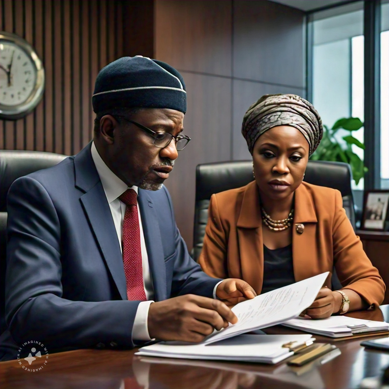two_nigerians_around_50_years_old_dressed_in_professional_clothing_reviewing_papers_in_the_office
